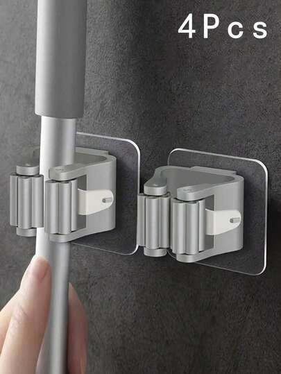 8 piezas Soporte de trapeador de polipropileno, Estante de almacenamiento de trapeador y escoba montado en la pared de 6 cm * 6 cm con ganchos, Organizador de baño de plástico, Perchero de pared de uso múltiple para cocina, dormitorio, comedor, Perchero de trapeador y escoba sin taladro, Organizador de almacenamiento de montaje en pared de alta resistencia para herramientas de limpieza del hogar y el baño