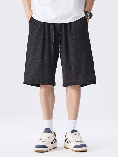 大码条纹冰丝短裤，休闲速干百慕大短裤，适合夏季穿着