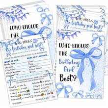 Who Knows The Birthday Best - 20pcs Blue Party Game Card Set - Birthday Night Game Creative - Blue Bow Theme Sleepover Party Supplies - Blue Bow - View 2