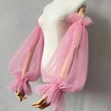 1pc Women's Wedding Dress Sheer Lantern Sleeve, Transparent Tulle Sleeve For Photography - White - View 2