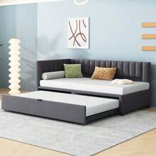 Divano multifunzionale a L con letto 90/180*200cm, Polsterbett in Samtstoff, platzsparendes Design für Kinderbett, Gästebett Grau - Grigio + Imbottito + 90cm*200cm - Visualizzare 1