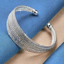 Elegant 925 Silver Plated Multiline Baby's Breath Star Bangles Fashion Adjustable Opening Design Bracelets Bangle For Women Girl Everyday Wear Holidays Gifts - Silver - View 1