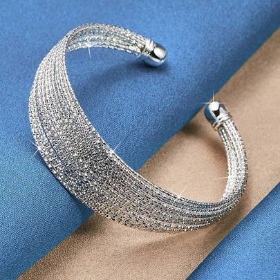 Elegant 925 Silver Plated Multiline Baby's Breath Star Bangles Fashion Adjustable Opening Design Bracelets Bangle For Women Girl Everyday Wear Holidays Gifts