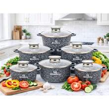 Marble Pattern Cookware Set, 10pcs Or 12pcs Set Available, 5 Pots 5 Lids Or 6 Pots 6 Lids, Non-Stick Soup Pot, Suitable For All Stove Types - View 3