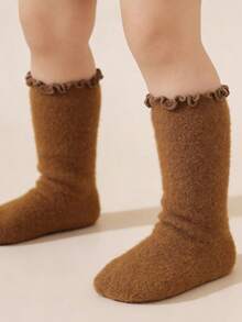 1 Pair Random New Thickened Mid-Calf Socks For Kids, Versatile Frill Trim Casual Socks For Infants - Multicolor - View 7