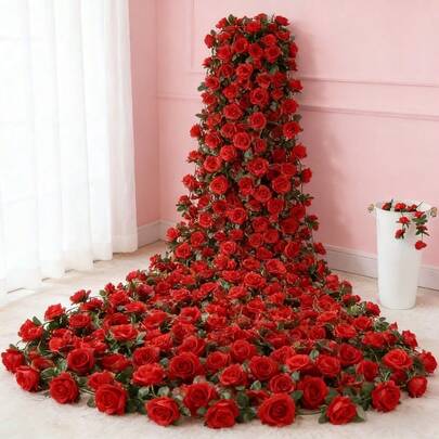 90 Head Fake Rose Vine Flowers/2 Set, Home Hotel Office Wedding Party Garden Craft Art Decoration Home Decor Room Decor, Artificial Flowers Rose Vine DIY Garden Material Vine Wedding Site Decoration Home Bedroom, Living Room, Bathroom