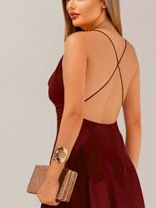 Marsala Halter Neck Long Dress With Ruffle Larissa NM Nana Marie - Gỗ đỏ - Xem 3