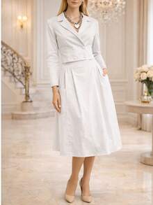 Cotton Skirt Pants, Fabric, Pocket, Wedding, Evening, Office, Daily. - 白色 - 查看 2