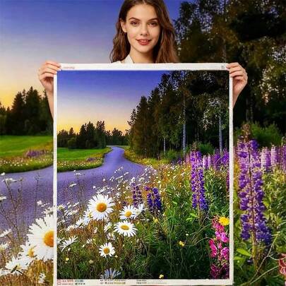 LaoJieYuan 2026新款森林河流溪涧小溪薰衣草风景雏菊DIY绘画十字绣刺绣套件线针工艺马术艺术套件家居装饰礼品风景名胜绘画DIY套件工艺品刺绣套件十字绣套件钩针套件戳绣套件缝纫配件缝纫套件绣线工艺套件针线材料缝纫图案钩针工艺用品刺绣套件初学者缝纫图案