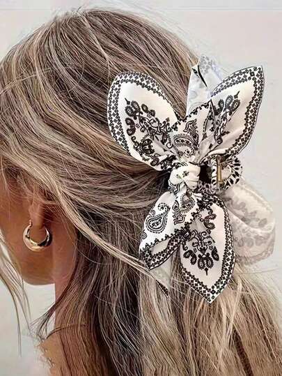 1pc Women's French Retro Cashew Flower Hair Claw Clip, Paisley Big Bow Hair Clip, Elegant Half-Up Hair Accessory, Chic Hair Claw Hairpin, Same Style As Social Media Influencers