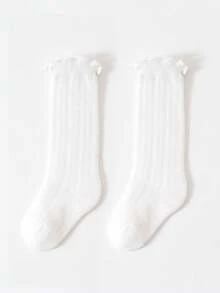 3双白色儿童袜，带荷叶边装饰，糖果图案，百搭简约透气中筒袜，防蚊虫 - 彩色 - 查看 10