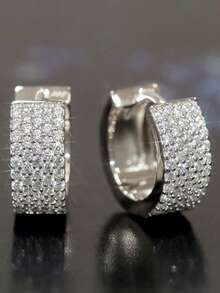 1 Đôi bông tai vòng đính đá Cubic Zirconia lấp lánh dành cho nữ, thích hợp làm quà tặng đám cưới, kỷ niệm, lễ đính hôn, quà tặng trang sức cho Ngày Valentine. - Bạc - Xem 8