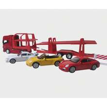 juguete trailer nodriza lowboy con 3 autos metal y plastico - Rojo - Ver 5