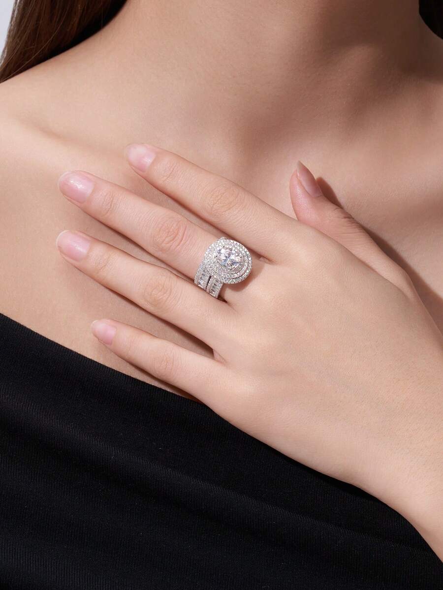 1pc Elegant 4-Prong 2 Carat Moissanite Lucky Charm Ring, S925 Sterling Silver, Engagement Anniversary Gift, Bridal Jewelry For Wife Girlfriend