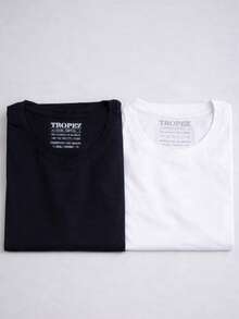 Kit Of 2 Men's Egyptian Cotton T-Shirts With Elastane Men's Basic Round Neck T-Shirt - 黑與白 - 查看 1