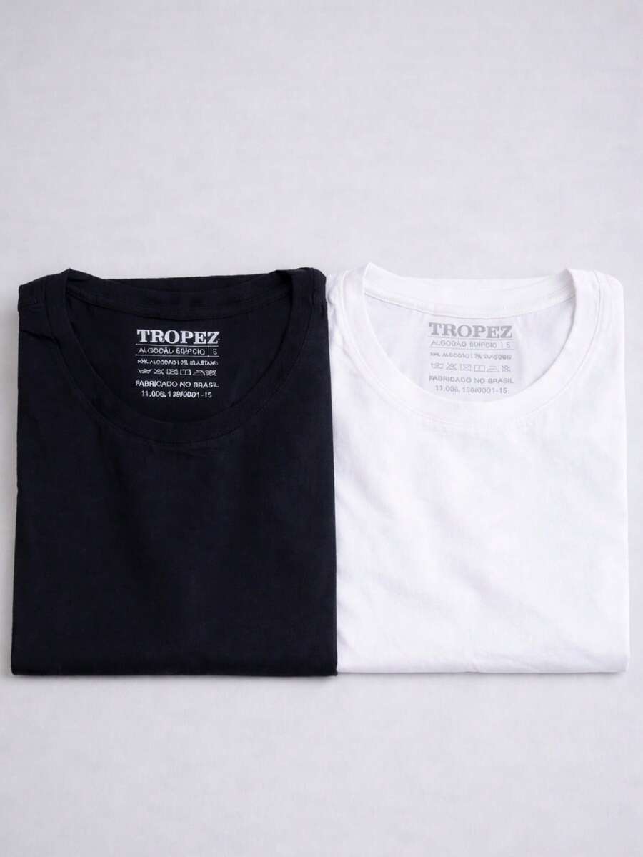 Kit Of 2 Men's Egyptian Cotton T-Shirts With Elastane Men's Basic Round Neck T-Shirt - 黑與白 - 查看 1