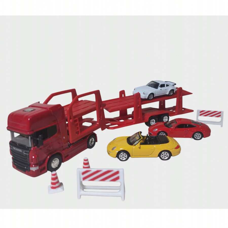 juguete trailer nodriza lowboy con 3 autos metal y plastico