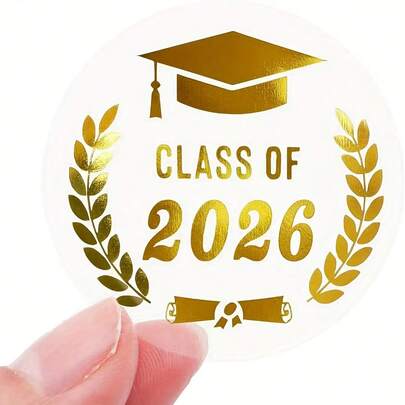 120/240张 2026毕业季贴纸 | 金色箔纸庆祝标签，多用途，可用于帽子、礼品袋、信封和毕业派对小礼物 | 光面聚乙烯材质，自粘，刺绣，卡通主题，是礼品袋、信封和毕业派对装饰的理想之选