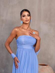 Long Dress With Cape For Wedding, Evening, Or Graduation. - Baby Blue - View 3