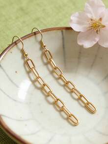 1 Pair Minimalist Long Dangle Earrings, Niche Design Ear Chain With Ear Hook, Suitable For Women's Daily, Dating, Party, Gathering With Friends, Birthday Gift, All Seasons - Gold - View 8