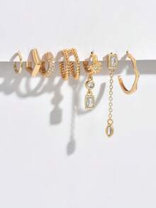 7件套优雅锆石星形吊坠耳环套装，适合派对、节日、约会或婚礼佩戴。 - 金黃色 - 查看 4