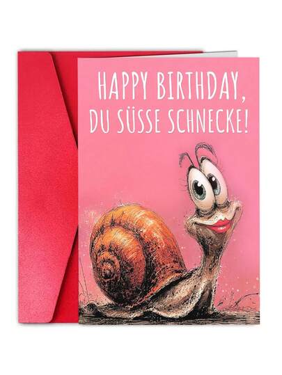 1张趣味生日贺卡，送给女性：生日快乐，你这只甜美的小蜗牛 - 充满幽默的折叠贺卡，高品质印刷，附信封