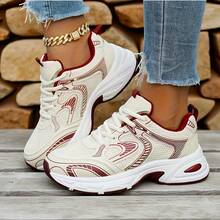Women's Color - Block Chunky Sneakers, Mesh - Breathable, Retro Dad - Shoe Style, Comfortable For Running And Casual Sports .Soft Leather Thick-Soled Height-Enhancing Sneakers, Women's Breathable Mesh 2025 Spring, Summer And Autumn New Casual Running Shoes, Music Festival Millennial Style Back To School Must-Have - 紅色升級版 - 查看 2