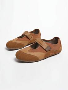 女士新款搭扣套脚纯色经典休闲户外办公套装搭配外套专业舒适平底运动鞋 - 棕色 - 查看 2