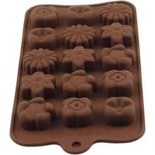 15 Cavity Flower Silicone Chocolate Molds Candy Chocolate Cake Decoration - 棕色 - 查看 4