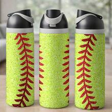 24 Oz Insulated Water Bottlea Yellow Glitter Softball Pattern Glittery Red Seams Background Aesthetic Athletic Sports Print For Players Coaches Softball Moms Fans Gift For Birthday Christmas Game Day Appreciation High School Team Spirit Title - 24oz 1pc - 查看 7