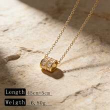 1件精致镶嵌锆石圆柱吊坠项链 | 不锈钢防锈可调节玫瑰金项链，女士日常珠宝礼品 - 多色(#3254) - 查看 12