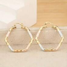 时尚扎染圆形金耳环，女士扭纹圆形金耳环，结婚周年纪念礼物首饰配饰 - 金色 - 查看 5