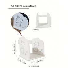 1 pieza Estantería de escritorio para niños de compuesto de madera y plástico (PVC) grueso, sencilla, adecuada para estudio en el hogar, escritorio de oficina, almacenamiento de revistas y libros en la sala de estar, estantería de revistas en el dormitorio, decoración del mostrador del baño, material inodoro y lavable, fácil montaje DIY. Sujetalibros creativo de gato con campana / gato de dibujos animados, regalo de graduación estudiantil DIY - Blanco - Ver 18