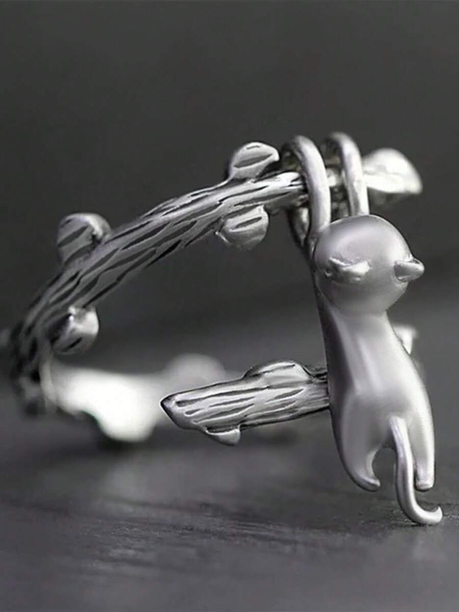 1枚时尚动物造型立方氧化锆戒指，女士情人节礼物，适合婚礼、订婚、周年纪念、派对等场合佩戴。 - 銀色 - 查看 1