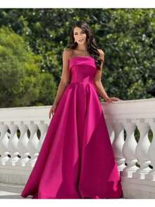 Elegant Strapless Women's Long Dress - Màu Hoa hồng đỏ - Xem 1