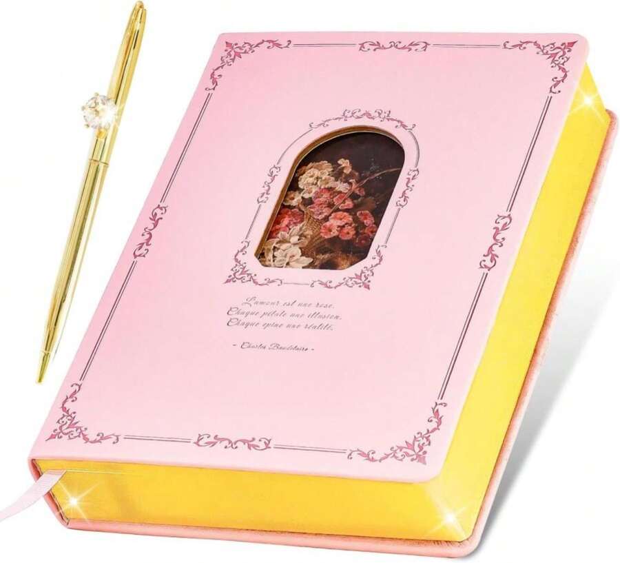 Hi!SCI Thick Journal For Women &Amp; Girls, 360 Pages A5 Writing Journaling Notebook With Paintings, Women Journal For Writing, Vintage Journal With Gift Box &Amp; Pen For Girls Gift Ideas (Candy Pink) - ColorA - 查看 1