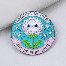 1pc Dandelion Enamel Pin "Persisting Purely Out Of Malice" - Interesting Angry Flower Brooch Suitable For Backpacks And Jackets - Multicolor - View 2