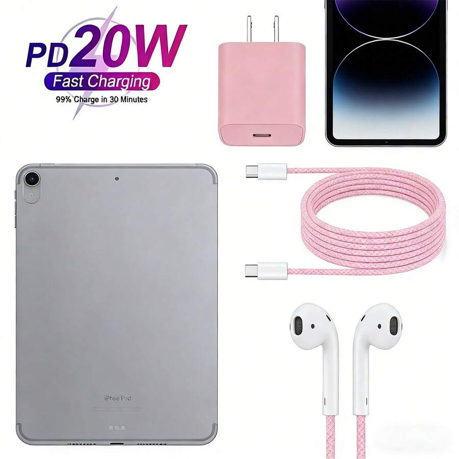 Cargador de pared rosa de 110-127V, cargador rápido USB C PD20W y cable compatible con iPhone 17/16/16pro/16pro Max/16plus/15/15pro/15plus/15promax. Cargador de pared Tipo C que incluye cable de carga de C a C para todos los teléfonos Tipo C, compatible con la carga súper rápida . Regalo del Día de San Valentín - Tipo de Enchufe A USA (110-127V) - Ver 1