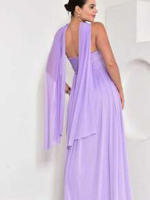 Long Dress With Cape For Wedding, Evening, Or Graduation. - Lilac Purple - View 2