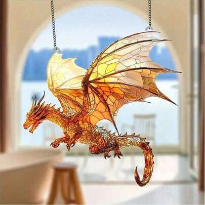 زخرفة نافذة ملونة من الأكريليك على شكل تنين طائر ثنائي الأبعاد، مثالية للمنزل والحديقة، هدية مثالية لعشاق الخيال، ديكور تنين