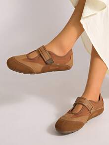 女士新款搭扣套脚纯色经典休闲户外办公套装搭配外套专业舒适平底运动鞋 - 棕色 - 查看 5