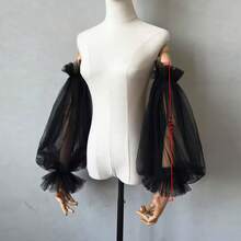 1pc Women's Wedding Dress Sheer Lantern Sleeve, Transparent Tulle Sleeve For Photography - White - View 3