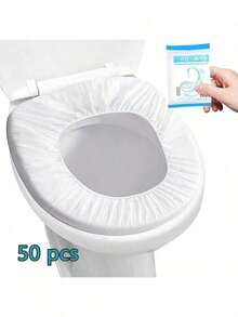 50pcs Disposable Waterproof Non-Woven Toilet Seat Cover, Portable Individually Wrapped Hygienic Toilet Pad, Travel Essentials For Hotel Hospital Public Restroom, Clean Toilet Seat Mat For Home Office Outdoor Use - Multicolor - View 1