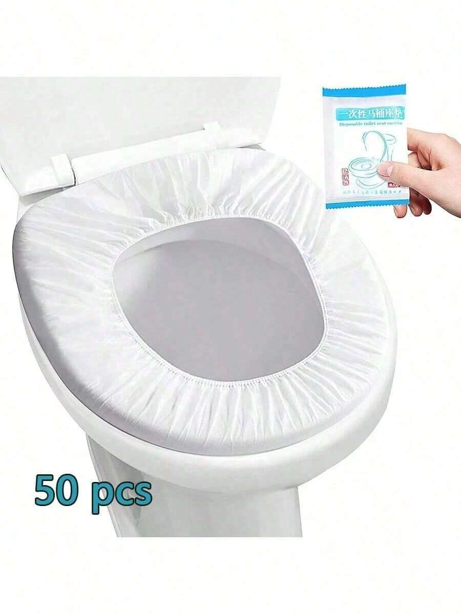 50pcs Disposable Waterproof Non-Woven Toilet Seat Cover, Portable Individually Wrapped Hygienic Toilet Pad, Travel Essentials For Hotel Hospital Public Restroom, Clean Toilet Seat Mat For Home Office Outdoor Use - Multicolor - View 1