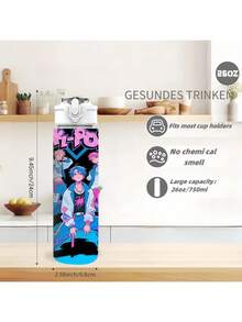 1pc 750ml/26oz Plastic Sports Water Bottle, Cute Printed Design, Leak-Proof With Pop-Up Lid, Ideal Gift For Outdoor Sports, Running, Birthday, Christmas, Halloween, Thanksgiving - Multicolor - View 4