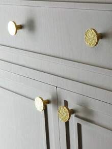 5pcs Handmade Hammered Copper Alloy Pull Handles, Solid Copper Gold Round Knobs, Suitable For Wardrobe, Cabinet, Drawer, Dresser, Furniture, Free Screws Included - gold - View 5