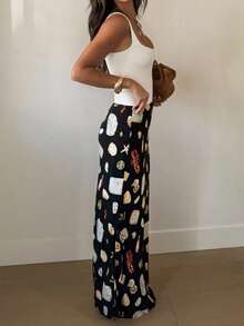 Women's Casual Bohemian Style Long Straight Hem Woven Skirt, Unique Print, Suitable For Vacation And Daily Wear, Women's Fashion Long Skirt - Black - View 2