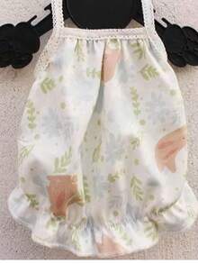 宠物背心花卉兔子印花连衣裙，轻盈蓬蓬裙 - 白色 - 查看 2