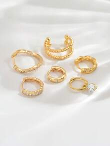 6件套优雅交叉锆石耳环套装，适合派对、节日、约会或婚礼等场合。 - 金黃色 - 查看 3