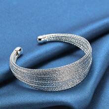 Elegant 925 Silver Plated Multiline Baby's Breath Star Bangles Fashion Adjustable Opening Design Bracelets Bangle For Women Girl Everyday Wear Holidays Gifts - Silver - View 3